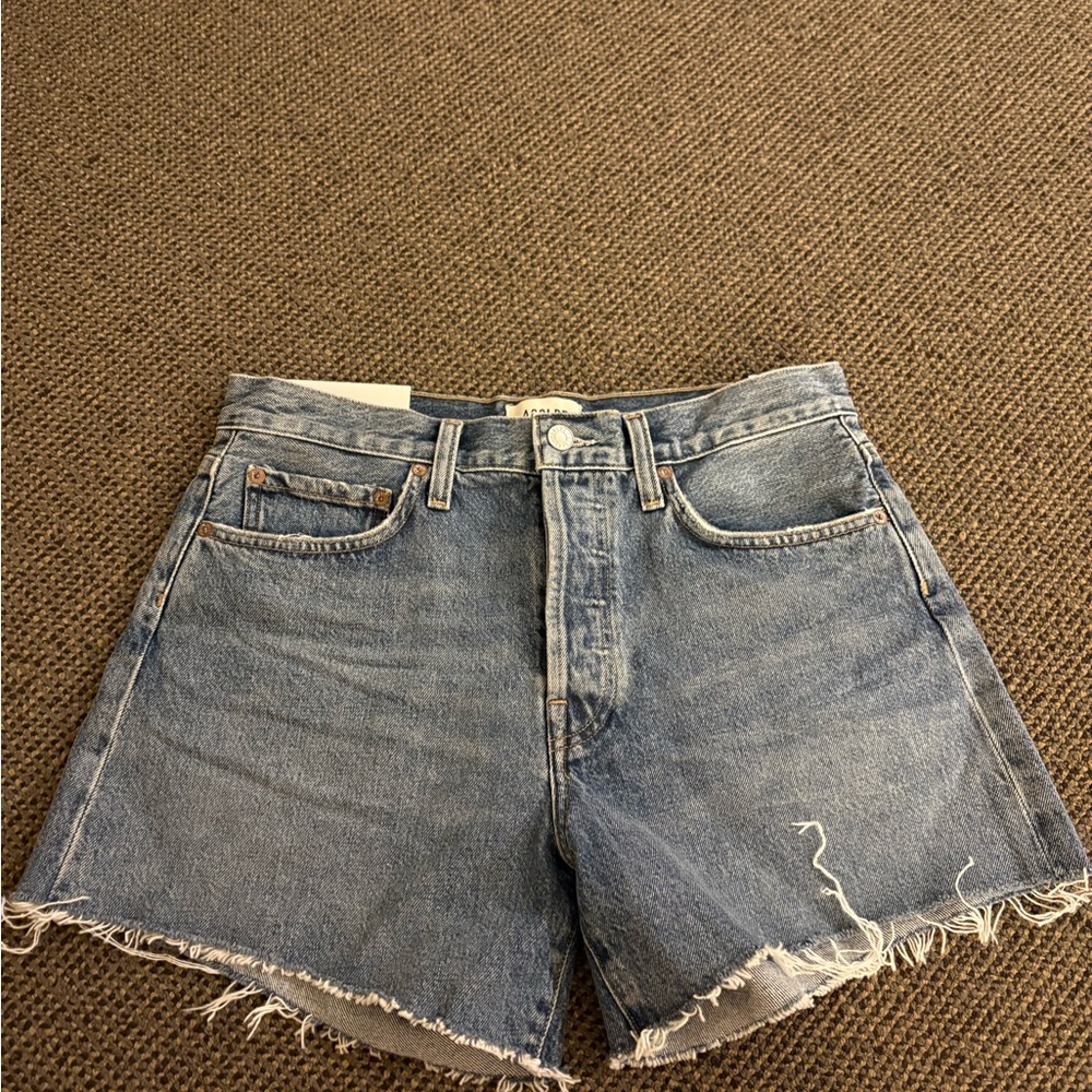 Agolde Blue Frayed Jean Shorts
